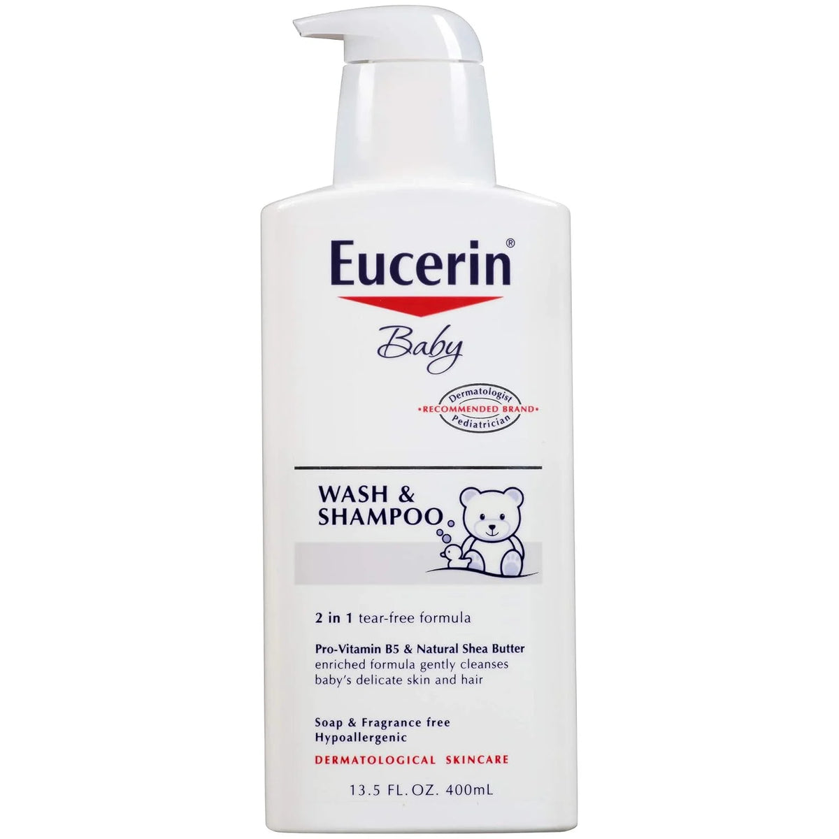 Eucerin Baby Wash & Shampoo - 2 in 1 Tear Free Formula, Hypoallergenic & Fragrance Free, Nourish and Soothe Sensitive Skin - 13.5 fl. oz. Pump Bottle