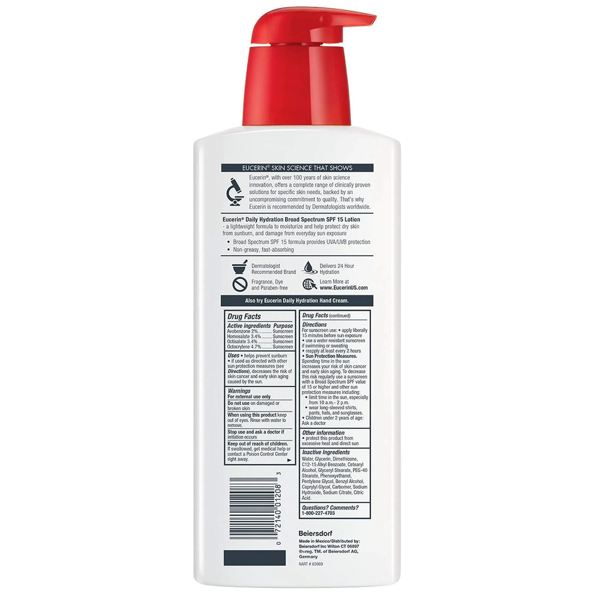 Eucerin Daily Hydration Lotion with SPF 15 - Broad Spectrum Body Lotion for Dry Skin - 16.9 fl. Oz. Pump Bottle