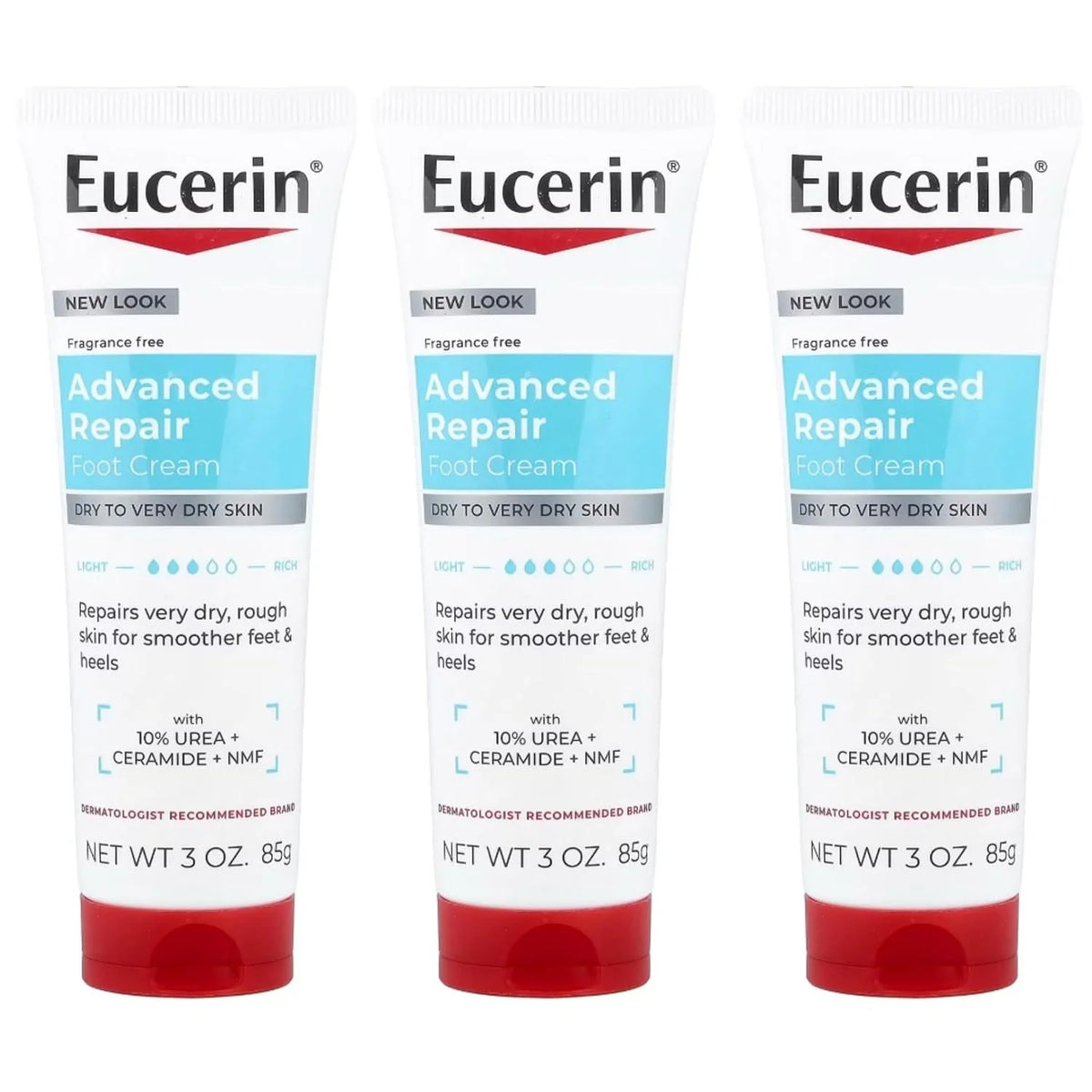 Eucerin Dry Skin Therapy Foot Creme, Plus Intensive Repair, 3-Ounce Tubes (Pack of 3)
