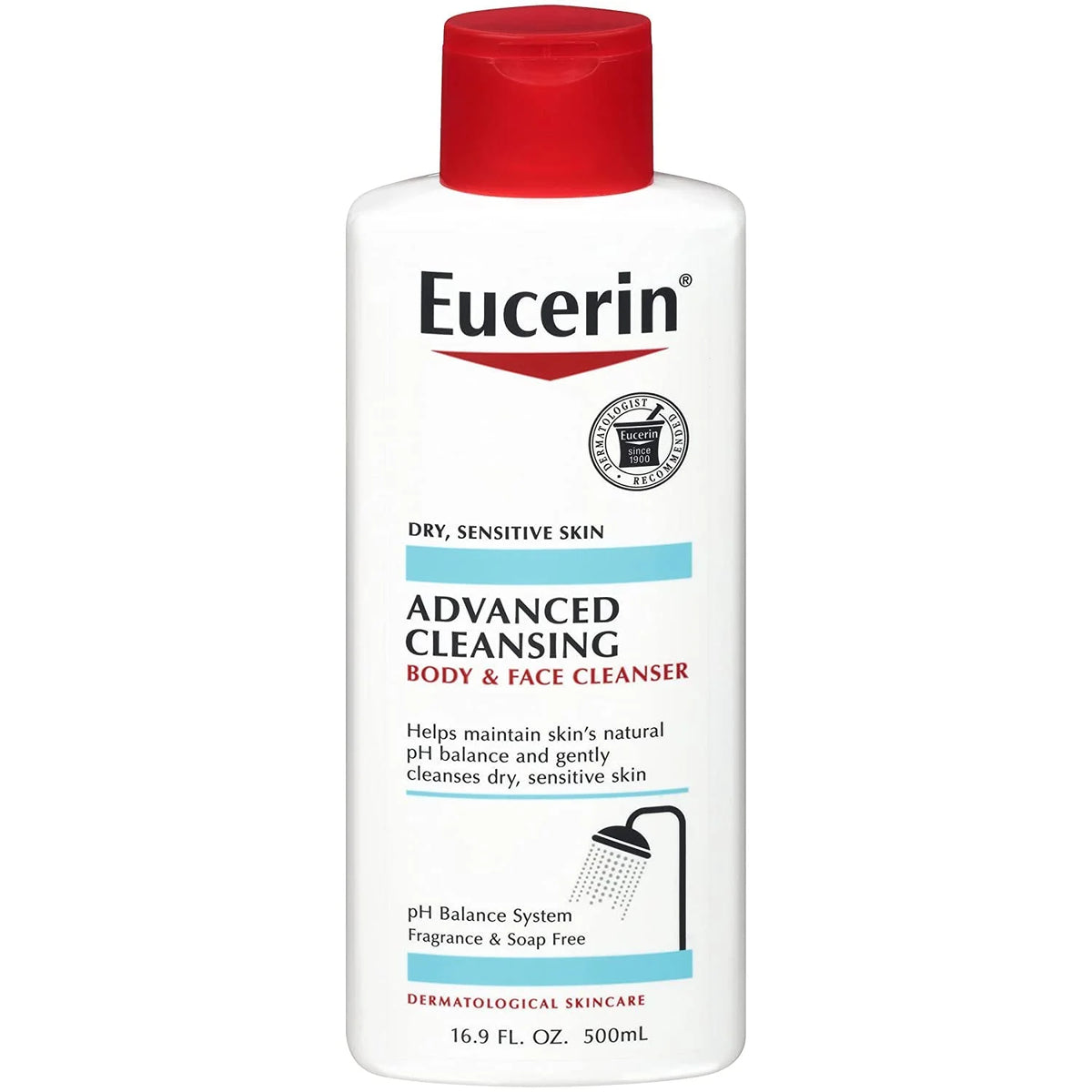 Eucerin Advanced Cleansing Body & Face Cleanser - Fragrance & Soap Free for Dry, Sensitive Skin - 16.9 fl. oz Bottle (Pack of 2)