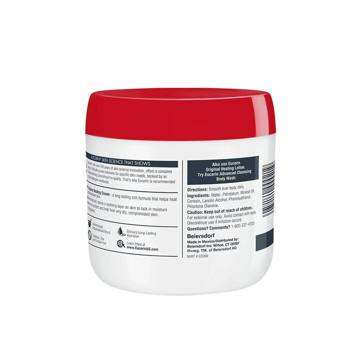 Eucerin Original Healing Cream, Fragrance Free Body Cream for Dry Skin, 16 Oz Jar (Pack of 1)