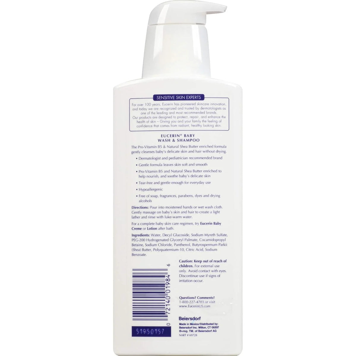 Eucerin Baby Wash & Shampoo - 2 in 1 Tear Free Formula, Hypoallergenic & Fragrance Free, Nourish and Soothe Sensitive Skin - 13.5 fl. oz. Pump Bottle