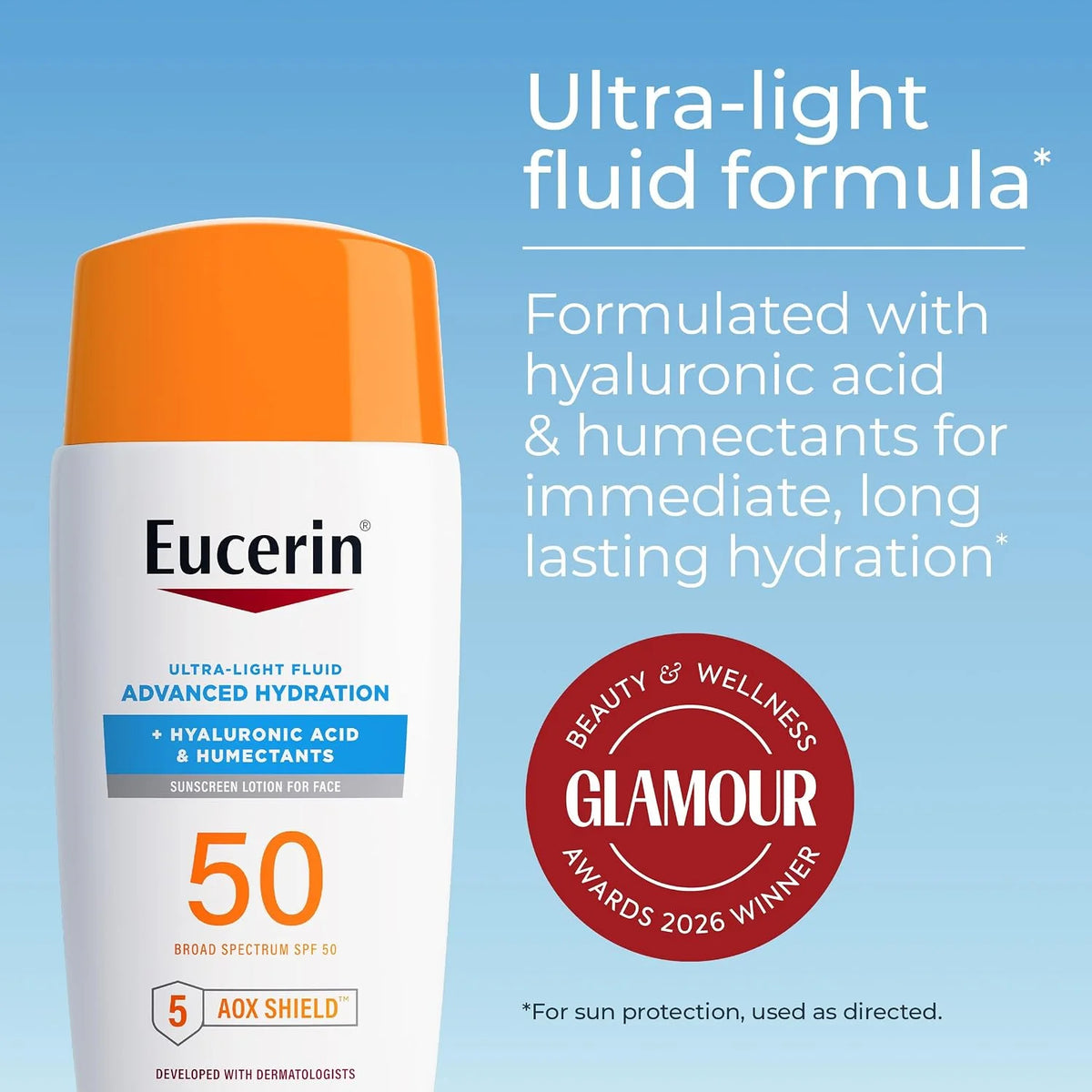Eucerin Advanced Hydration Face Sunscreen Lotion, SPF 50, 1.7 FL OZ