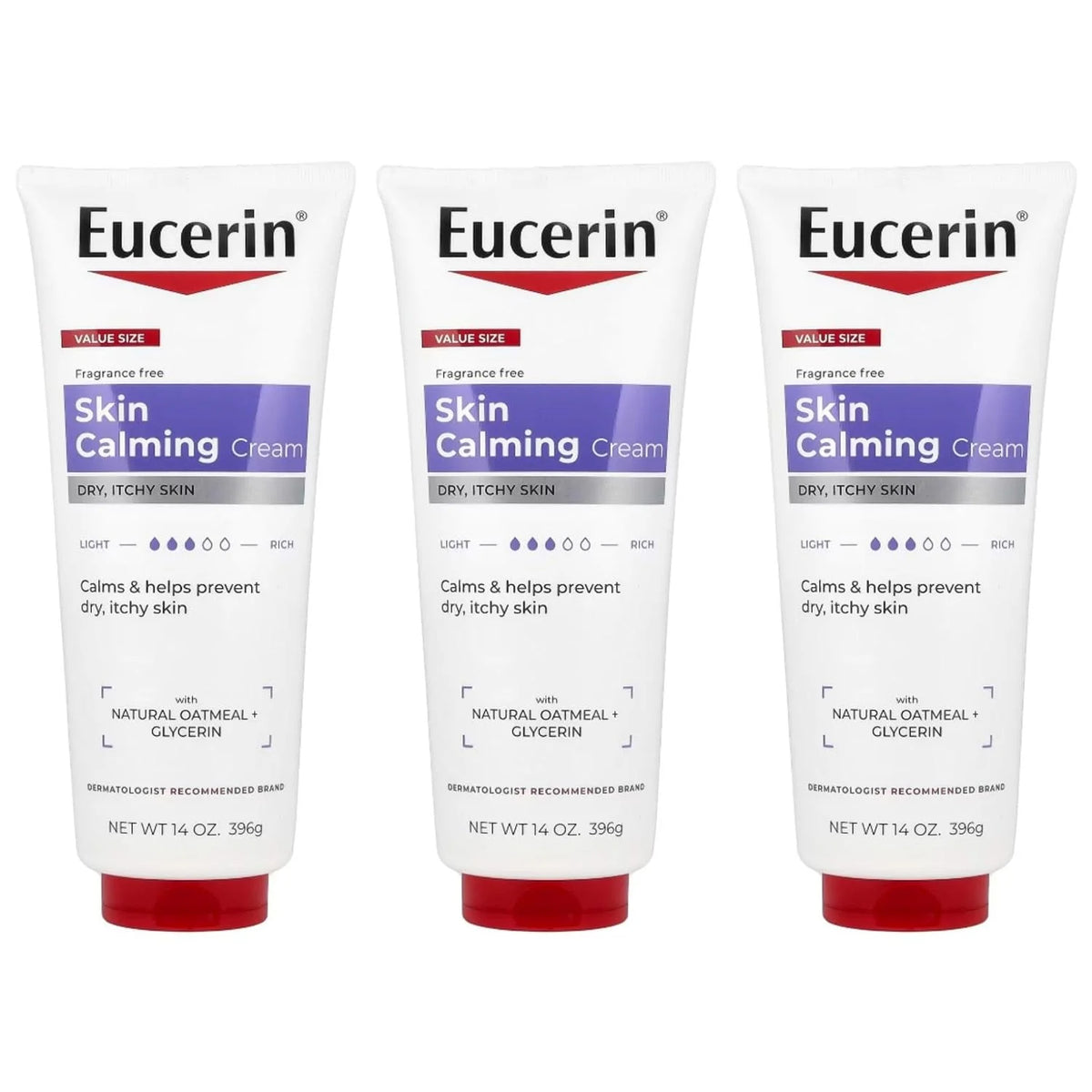 Eucerin Creme Skin Calming 14 Ounce Tube (Fragrance-Free) (414ml) (3 Pack)