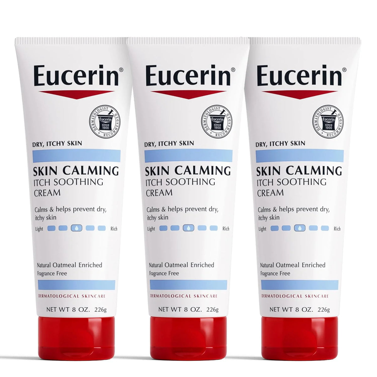 Eucerin Skin Calming Cream - Full Body Lotion for Dry, Itchy Skin, Natural Oatmeal Enriched - 8 oz. Tube (Pack of 3)