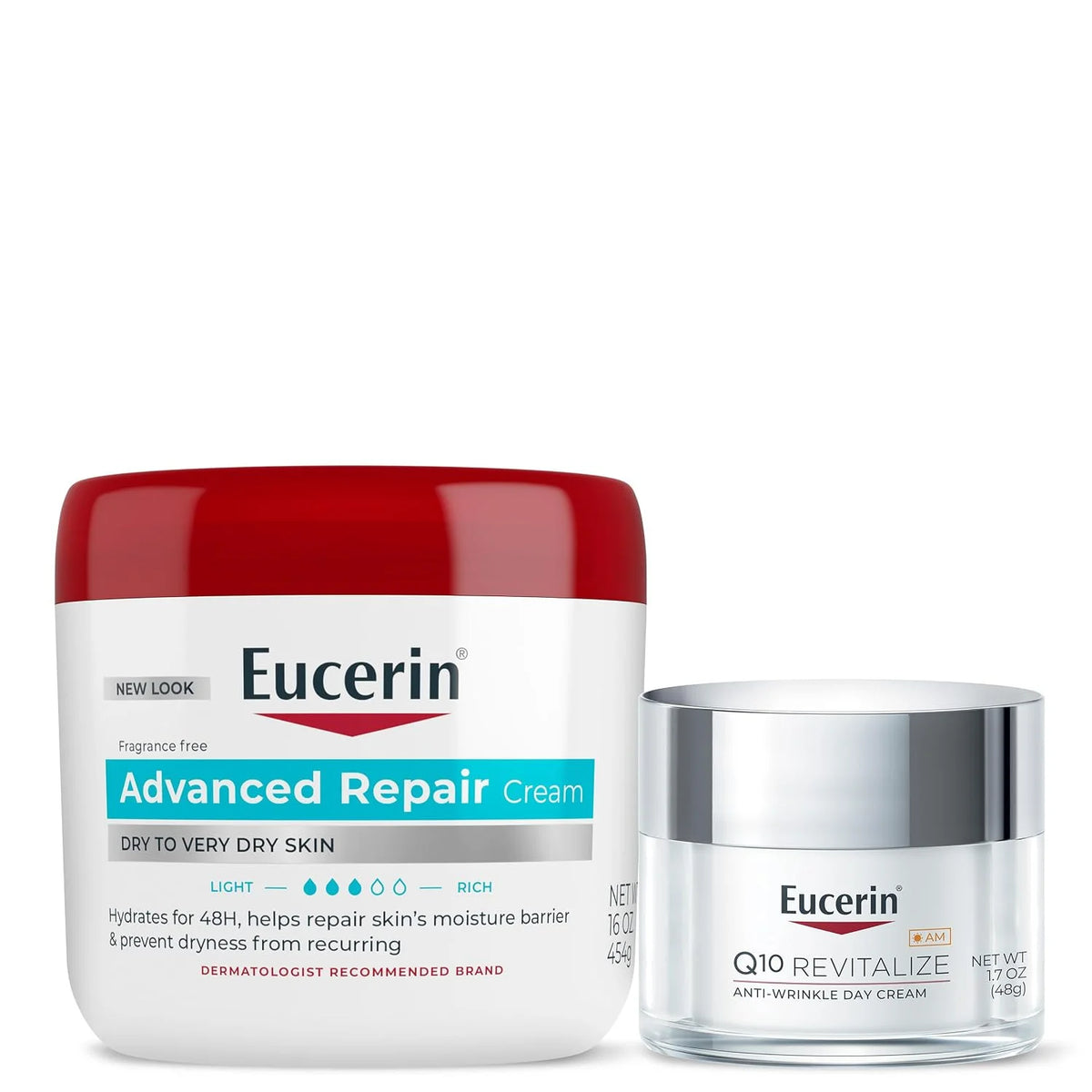 Eucerin Advanced Repair 16 Oz Body Cream and Q10 1.7 Oz Anti-Wrinkle Face Cream Bundle