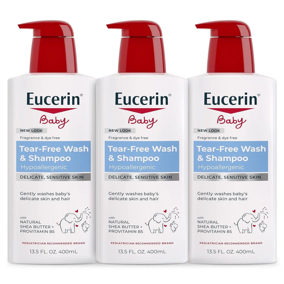 Eucerin Baby Unscented Baby Shampoo and Body Wash, Hypoallergenic, Tear Free Shampoo and Wash with Pro-Vitamin B5 and Shea Butter, 13.5 Fl Oz Bottle 3 pack